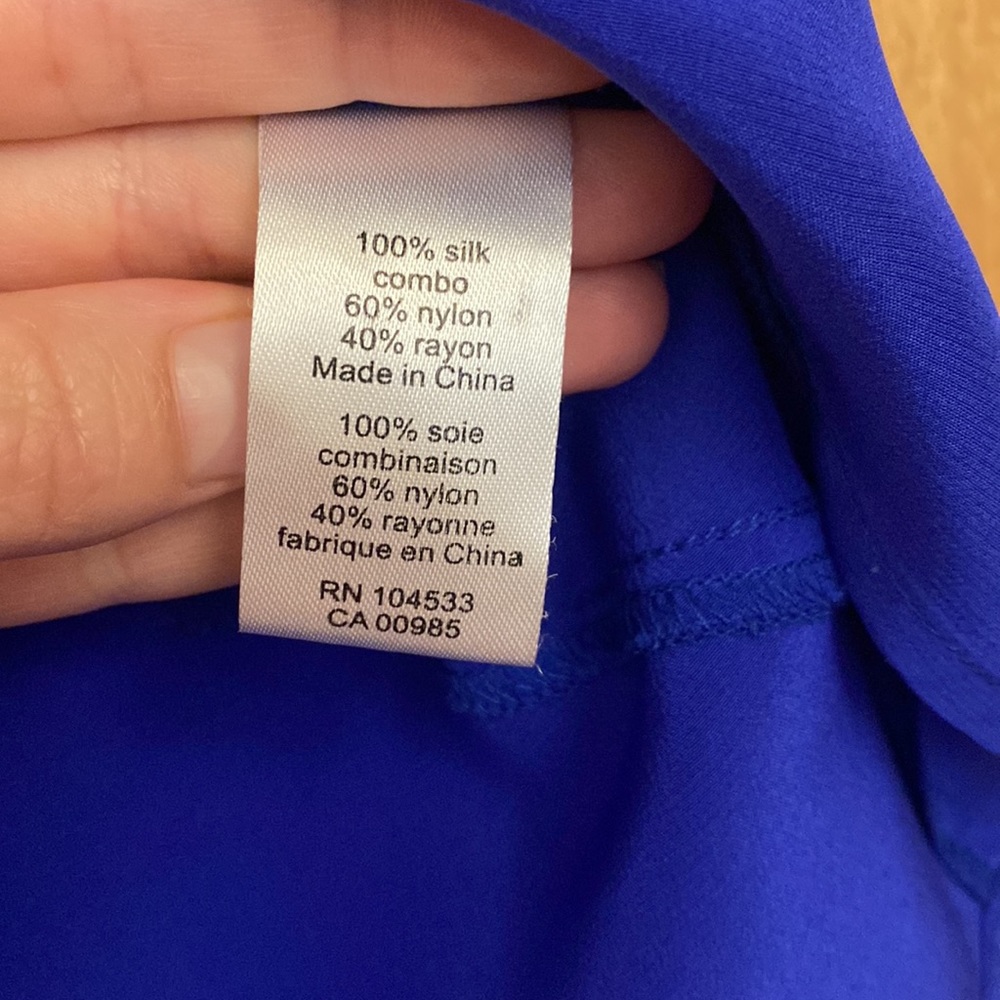 Blue Nanette Lepore Silk Blouse with Lace Peek a boo embellished collar - Picture 3 of 4